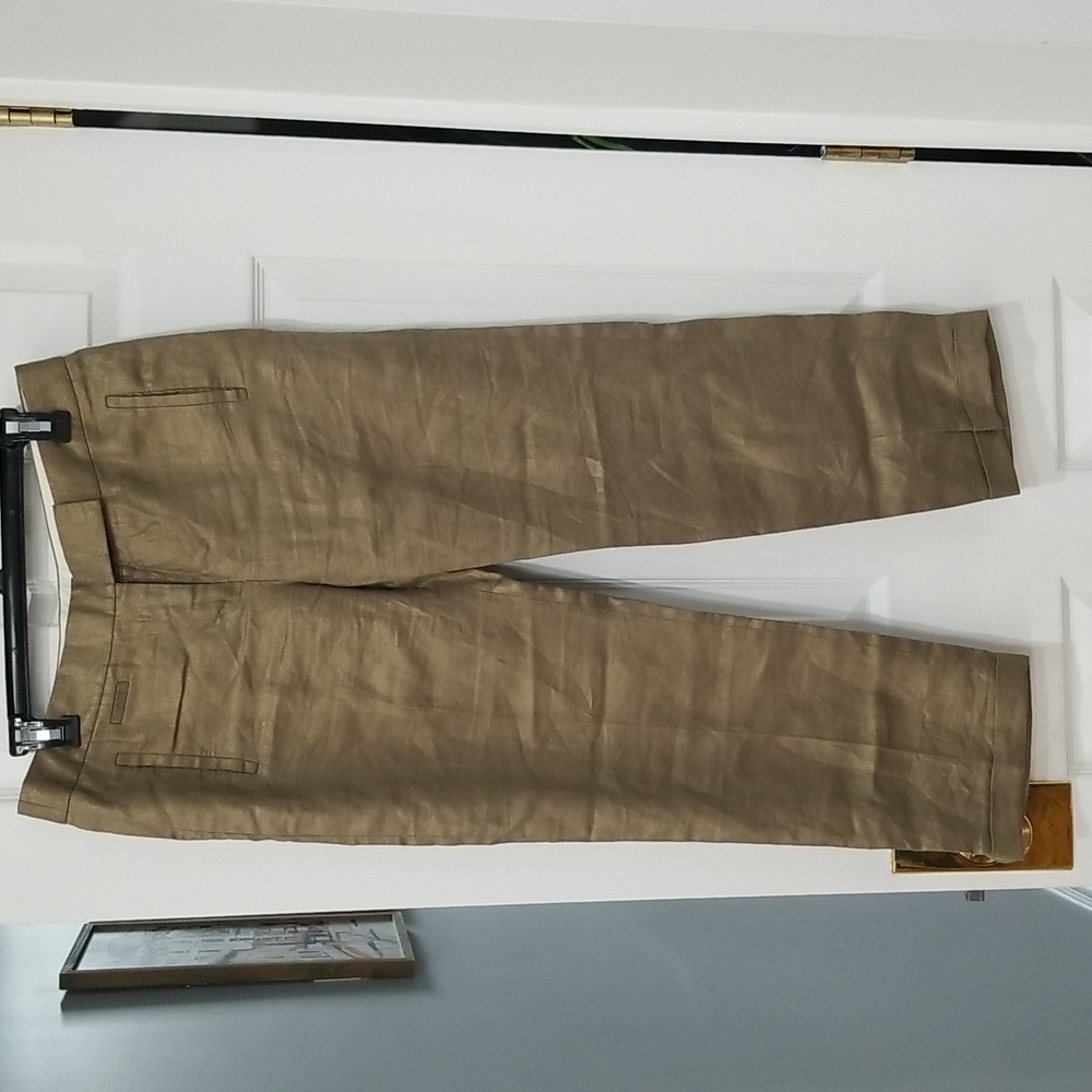 J.Crew City Fit Crespi Metallic Taupe Linen Pants